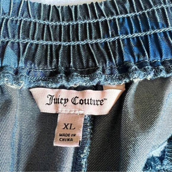 Women’s Sz XL Blue Floral Chambray Pants Camo Print Elastic Waistband - Picture 10 of 11